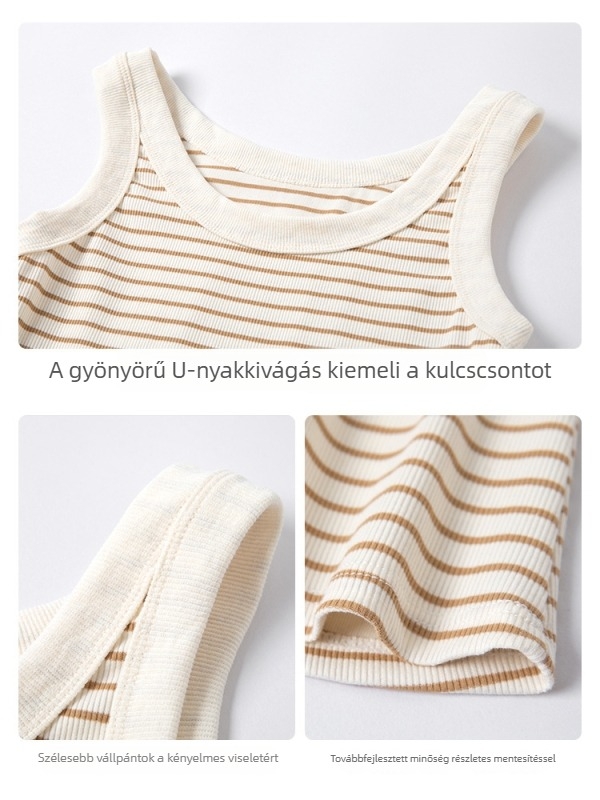H877 Csíkos pamut felső karcsú szabású, ujjatlan, bőrbarát, sokoldalú nyárra