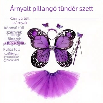 Négy részes készlet: pillangó szárnyak, tütü szoknya, tündérpálca és diadéma
