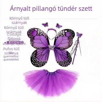 Négy részes készlet: pillangó szárnyak, tütü szoknya, tündérpálca és diadéma