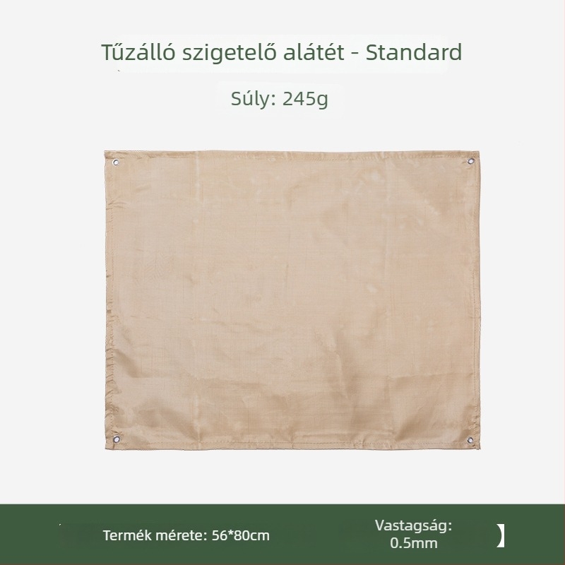 Kempingezéshez tűzálló alátét üvegszálas szövettel, hő- és lángálló