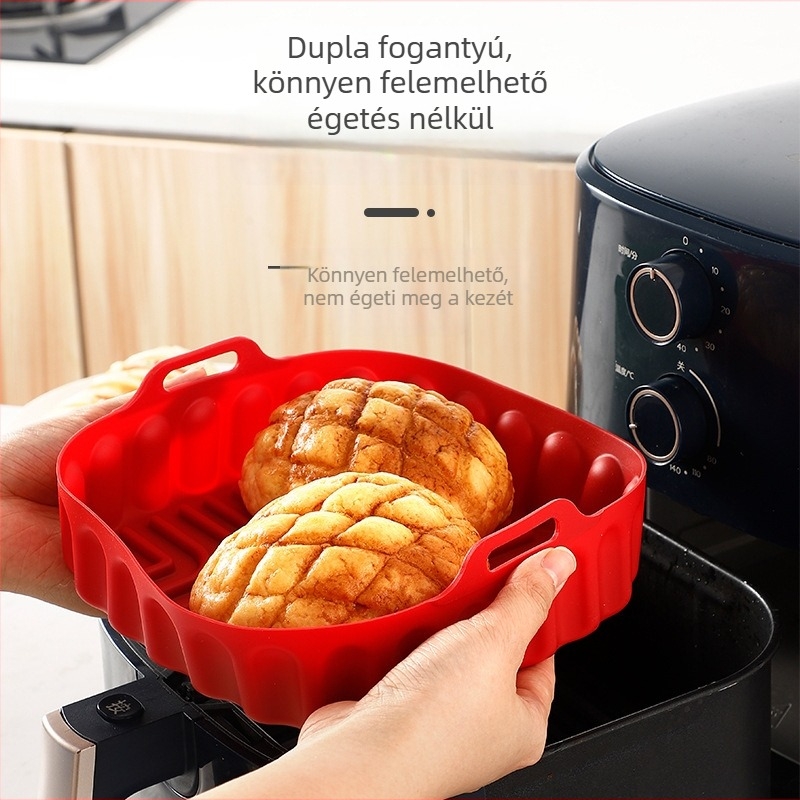 Magas hőállóságú szilikon sütőtepsi légsütőhöz, újrahasználható sütőmatrac, háztartási sütőtál.