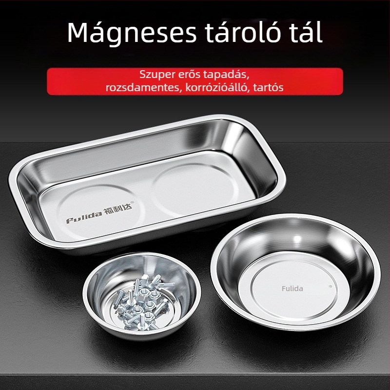 Rozsdamentes acél mágneses tárolótál autójavításhoz