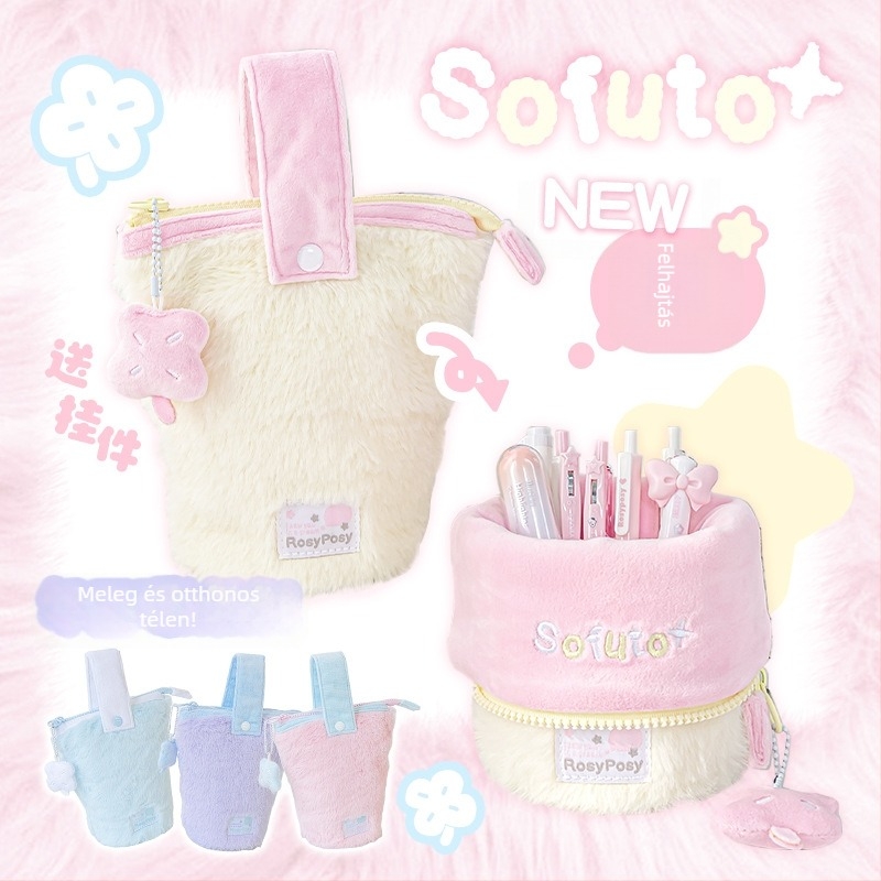 RosyPosy Soft Milky Series plüss függőleges tolltartó nagy kapacitással