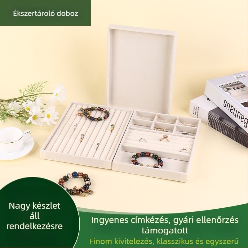 Beige 24 rekeszes fiókos ékszerdoboz bársony belsővel a kiállításhoz