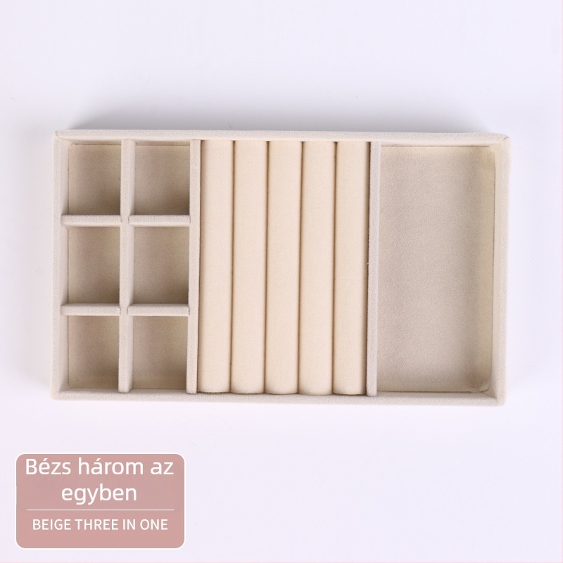 Beige 24 rekeszes fiókos ékszerdoboz bársony belsővel a kiállításhoz