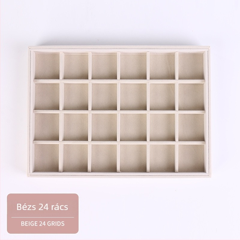 Beige 24 rekeszes fiókos ékszerdoboz bársony belsővel a kiállításhoz