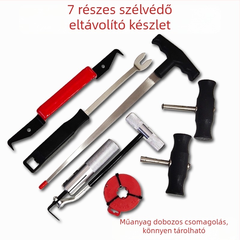 Autóüveg eltávolító készlet acélsodronnyal, hét darabos