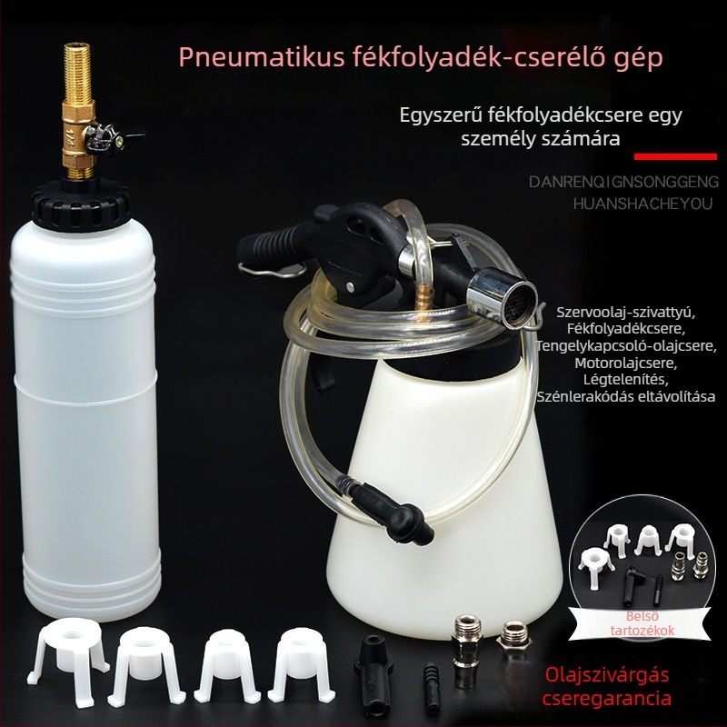 Pneumatikus fékfolyadék-cserélő készlet – 1000 ml töltőflakon, 750 ml pumpa, nyomásálló cső, levegőcsatlakozó és tömlő