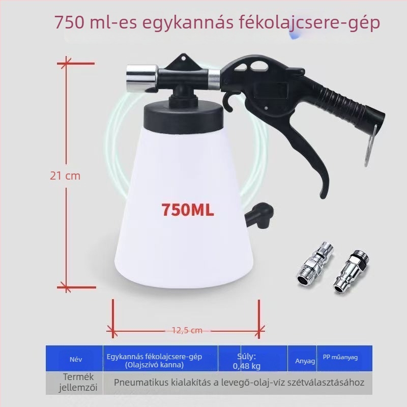 Pneumatikus fékfolyadék-cserélő készlet – 1000 ml töltőflakon, 750 ml pumpa, nyomásálló cső, levegőcsatlakozó és tömlő