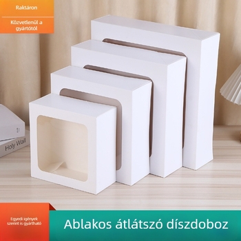 Átlátszó ablakos ajándékdoboz süteményekhez, fehér kartoncsomagolás, ünnepi ajándékdoboz
