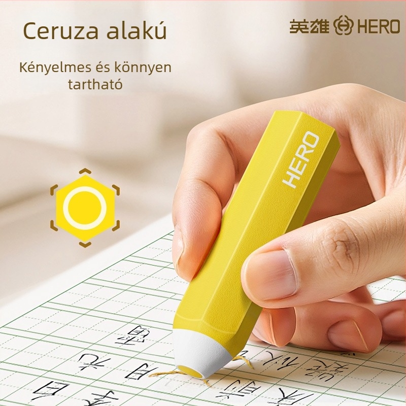 Hero hatszögletű radír – nyom nélkül, tiszta felület, nem hagy foltot, karikatúra dizájn, nem toxikus, 66×17 mm, anyag: TPE, diákoknak