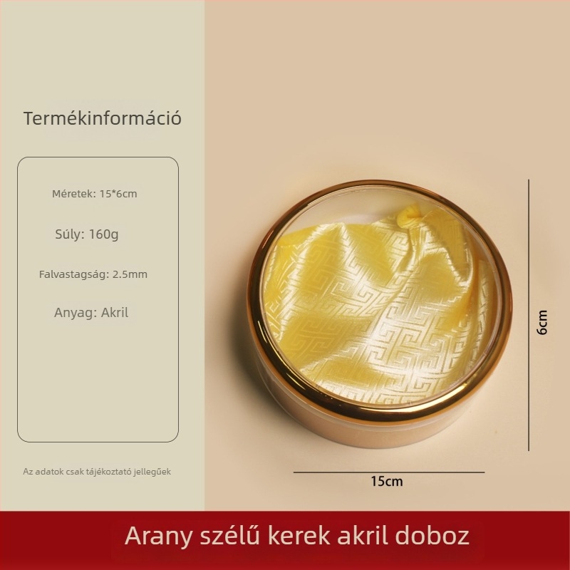 Átlátszó kerek ajándéktároló akril doboz belső arany szegéllyel, Bird's Nest, Cordyceps, American Ginseng, Sea Cucumber és Dendrobium készlethez