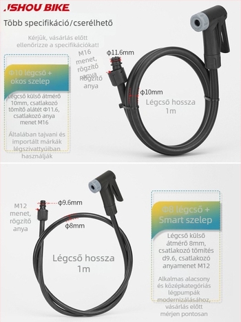 Kerékpárpumpa adapter készlet: fúvófej pótló, csőátalakító, nagy nyomású amerikai/Presta szelepe, intelligens fúvóka