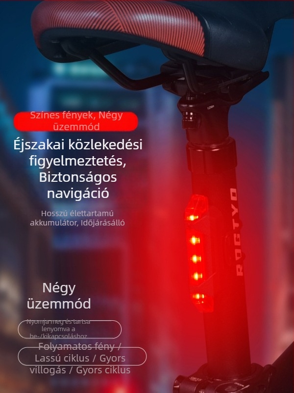 Hátsó LED lámpa éjszakai kerékpározáshoz – újratölthető fény MTB és városi kerékpárokhoz, kompatibilis elektromos kerékpárokkal és egyensúlyozó járművekkel