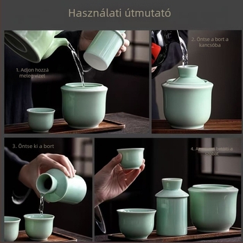 Porcelán likőrmelegítő készlet poharakkal, otthoni használatra, kínai stílusú