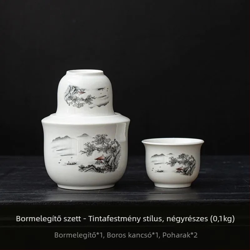 Porcelán likőrmelegítő készlet poharakkal, otthoni használatra, kínai stílusú