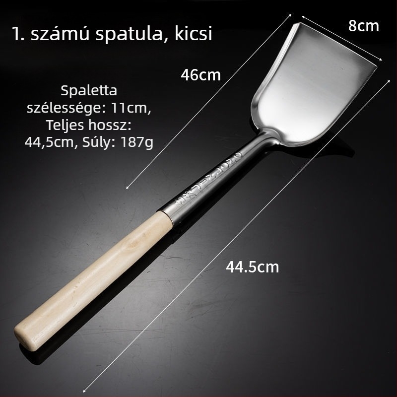 Fa nyelű rozsdamentes acélból készült masszív főző spatula készlet — spatula serpenyőhöz, lyukas leveskanál és szűrőkanál otthoni használatra
