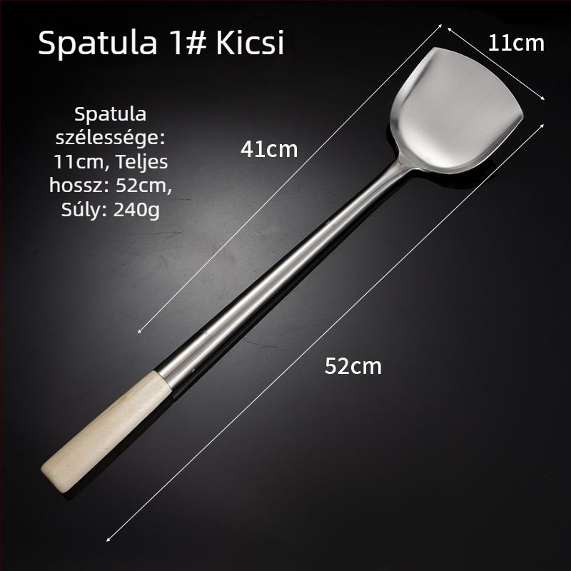 Fa nyelű rozsdamentes acélból készült masszív főző spatula készlet — spatula serpenyőhöz, lyukas leveskanál és szűrőkanál otthoni használatra