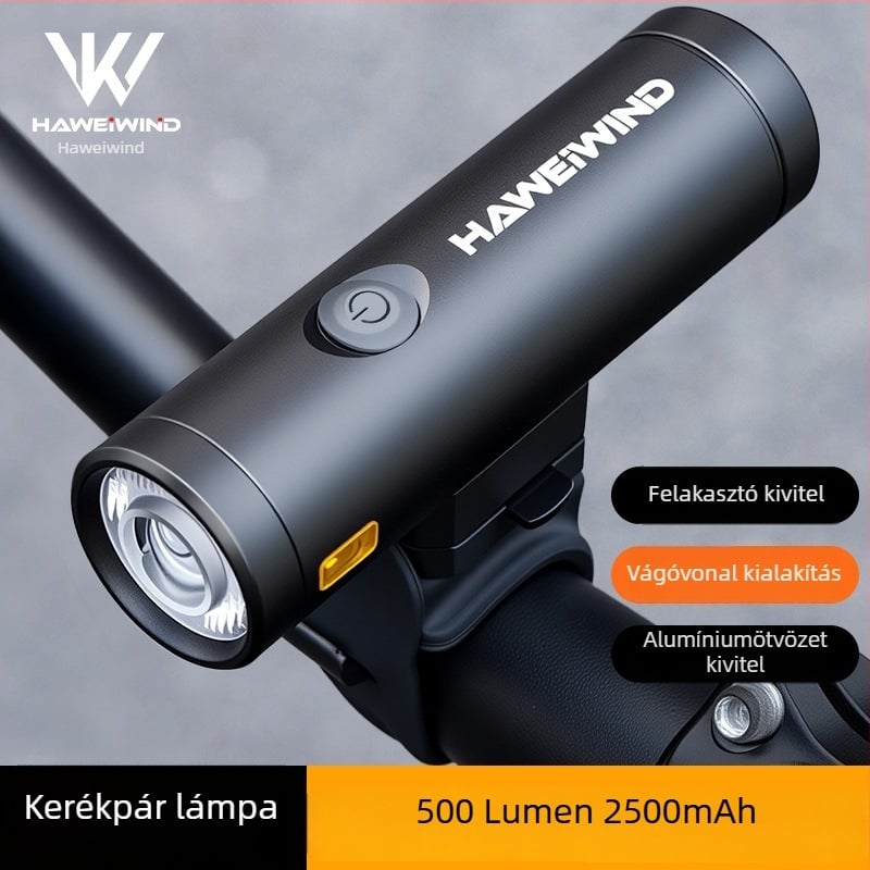 Haweiwind kerékpár első lámpa – alumíniumötvözet, nagy fényerejű, USB-töltés