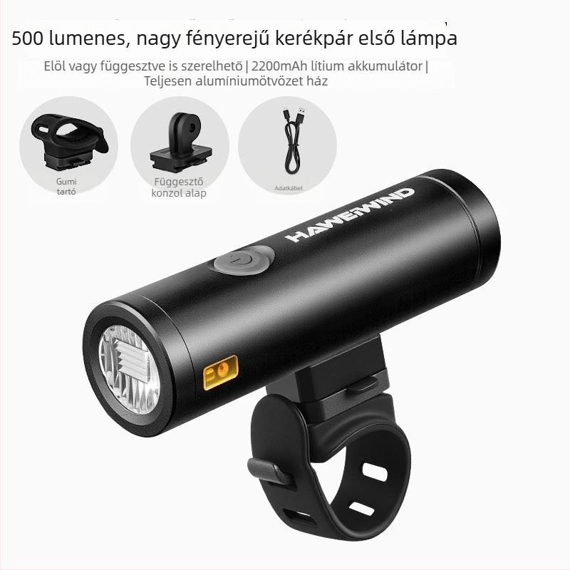 Haweiwind kerékpár első lámpa – alumíniumötvözet, nagy fényerejű, USB-töltés
