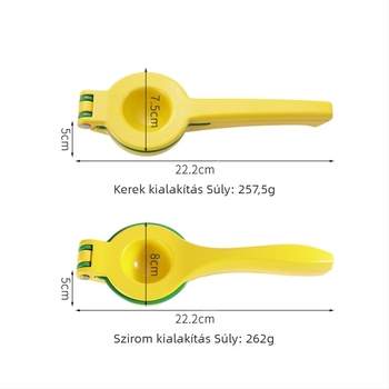 Kézi citromprés háromrétegű nyomóval, alumíniumötvözet, méretek 22,5 × 7,5 cm