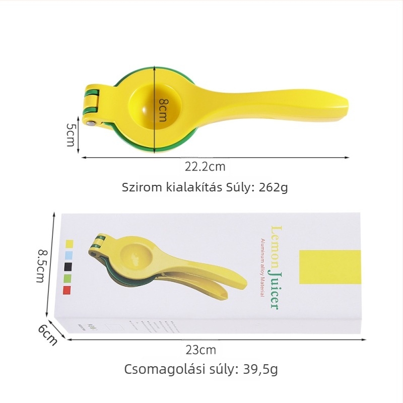 Kézi citromprés háromrétegű nyomóval, alumíniumötvözet, méretek 22,5 × 7,5 cm