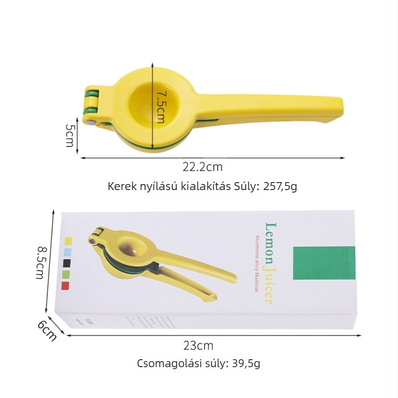 Kézi citromprés háromrétegű nyomóval, alumíniumötvözet, méretek 22,5 × 7,5 cm