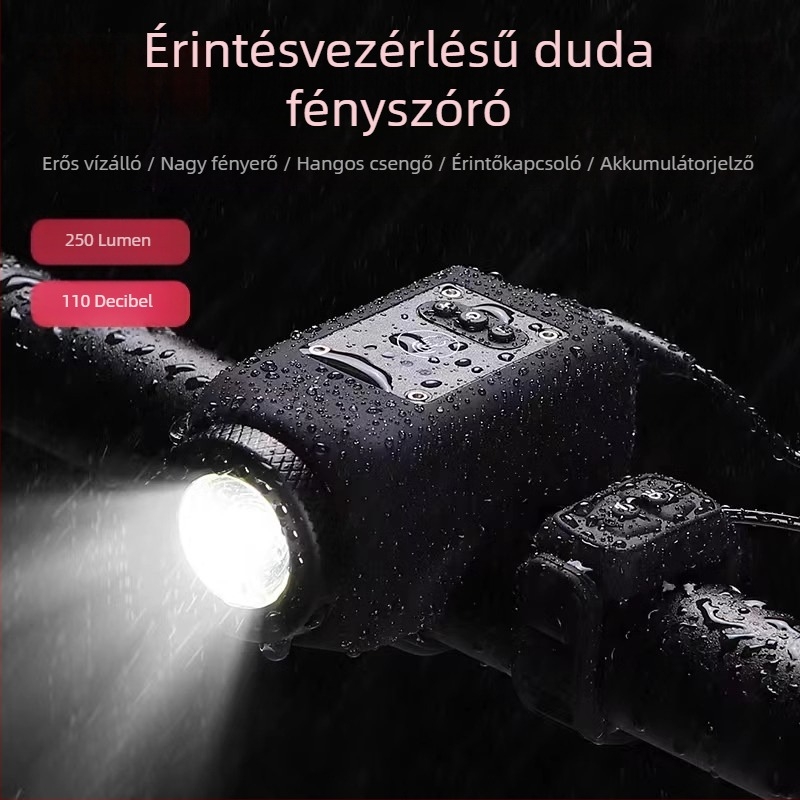 USB‑töltésű kerékpár első lámpa, kürt, gyerekcsengő, zseblámpa, vízálló, terepkerékpározáshoz éjszakára