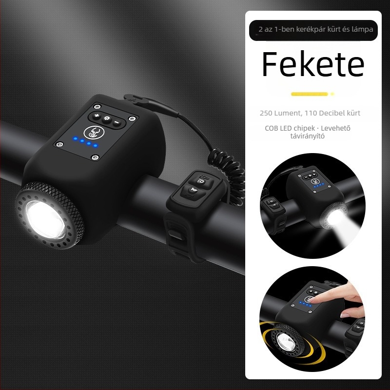 USB‑töltésű kerékpár első lámpa, kürt, gyerekcsengő, zseblámpa, vízálló, terepkerékpározáshoz éjszakára