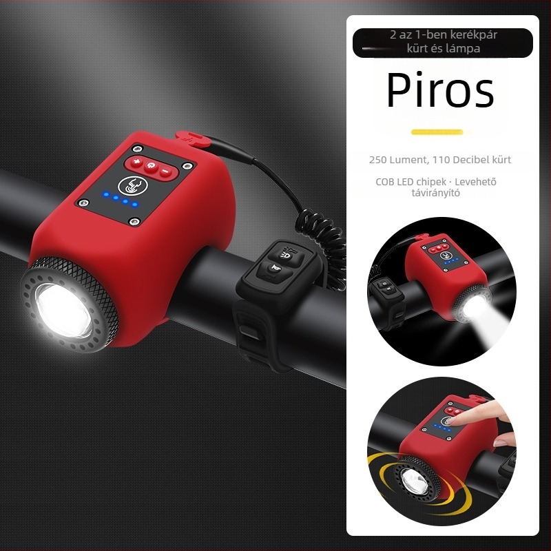 USB‑töltésű kerékpár első lámpa, kürt, gyerekcsengő, zseblámpa, vízálló, terepkerékpározáshoz éjszakára