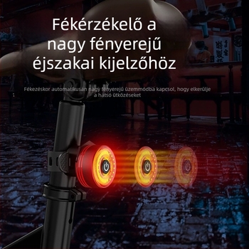 Hátsó kerékpárlámpa intelligens fék-szenzorral és figyelmeztető fénnyel, hegyi kerékpározáshoz éjszaka kültéren