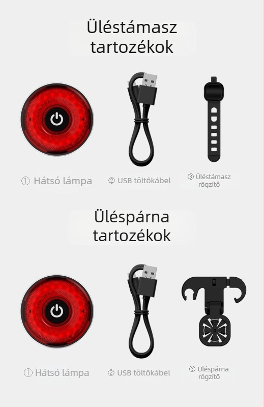 Hátsó kerékpárlámpa intelligens fék-szenzorral és figyelmeztető fénnyel, hegyi kerékpározáshoz éjszaka kültéren