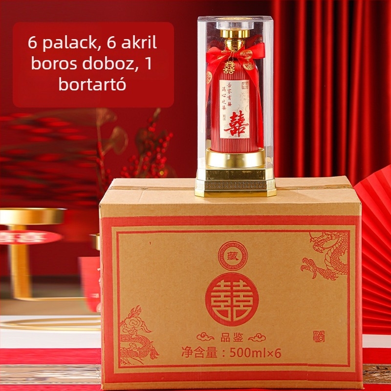 Prémium esküvői borosüvegek és eljegyzési üvegek, lezárt üvegkészlet luxus ajándékdobozban