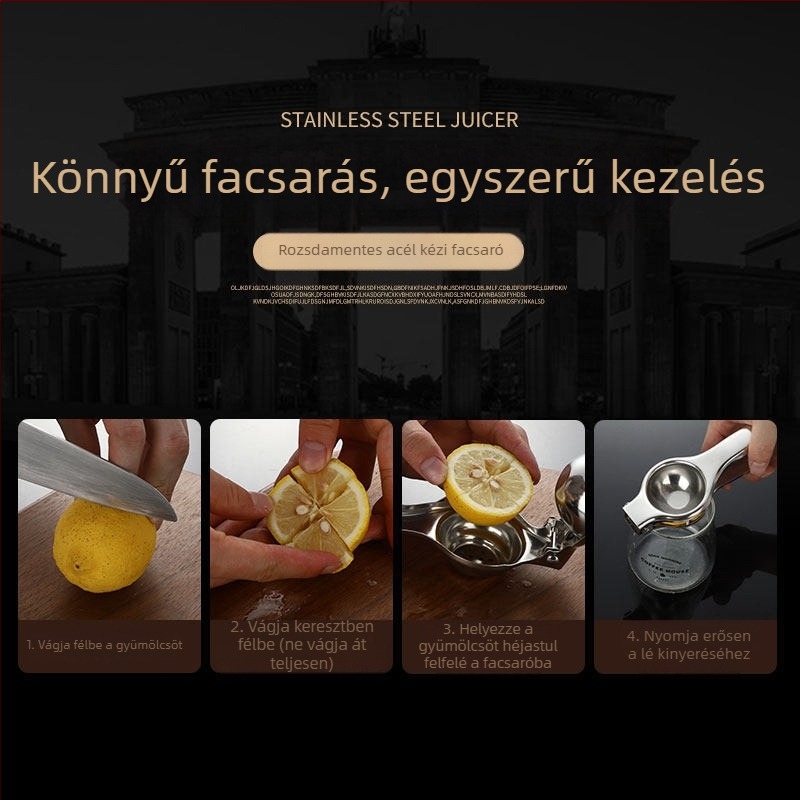 Rozsdamentes acélból készült vastagított citromfacsaró, háztartási kézi facsaró, logó nyomtatási lehetőséggel