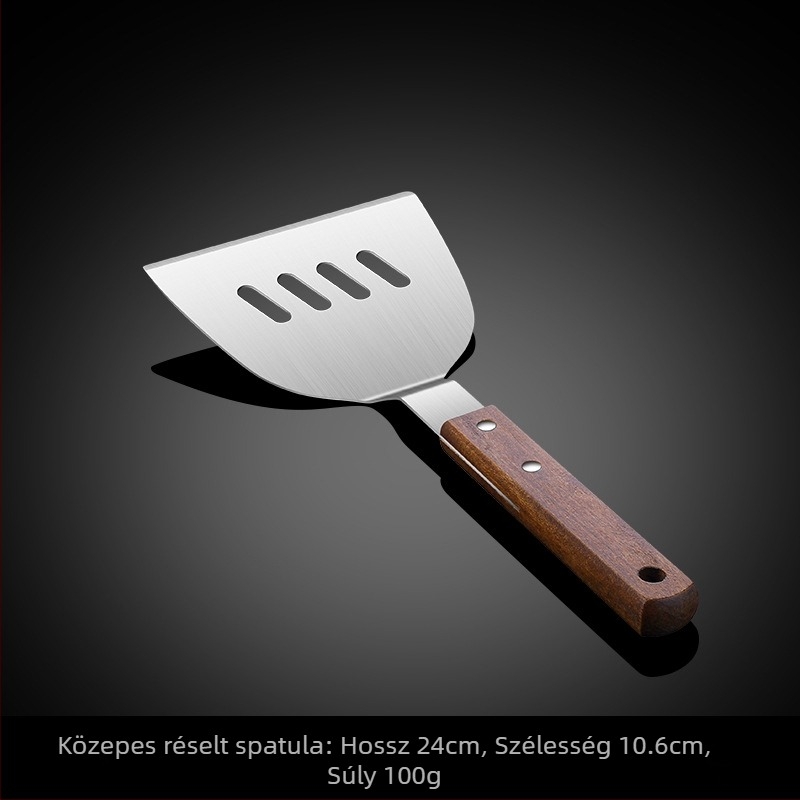 Rozsdamentes acél teppanyaki spatula fából készült nyéllel – japán konyhához, palacsintához, omletthez és steakhez