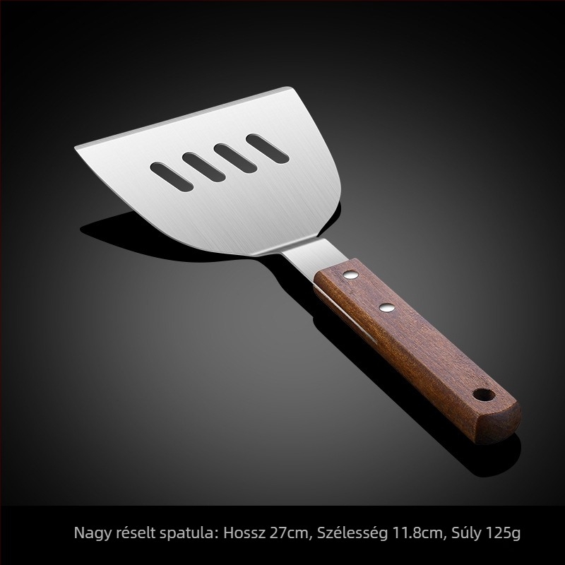 Rozsdamentes acél teppanyaki spatula fából készült nyéllel – japán konyhához, palacsintához, omletthez és steakhez