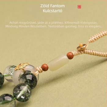 Zöld Szellem – kulcstartó medál agatával beültetett réz gyűrűvel, leesés elleni telefonpánt, kreatív ajándék férfiaknak és nőknek