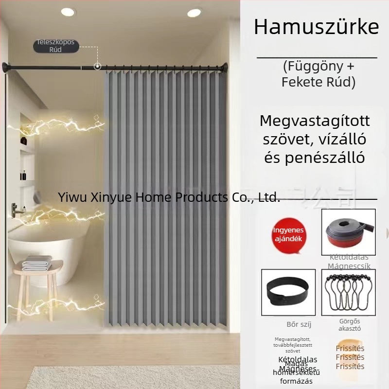 Láthatatlan összecsukható zuhanyfüggöny készlet, lyukasztás nélküli, vízálló szövet, fürdőszoba válaszfal, nedves-száraz elválasztás