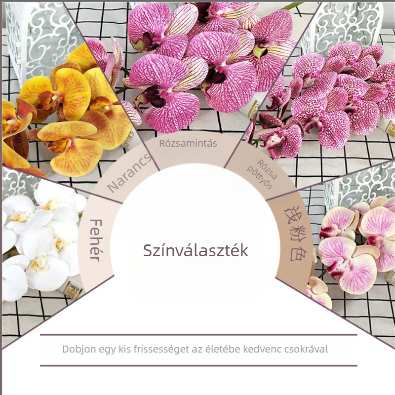 3D-nyomtatott, egy szárú, 9 virágú Phalaenopsis művirág dekoráció