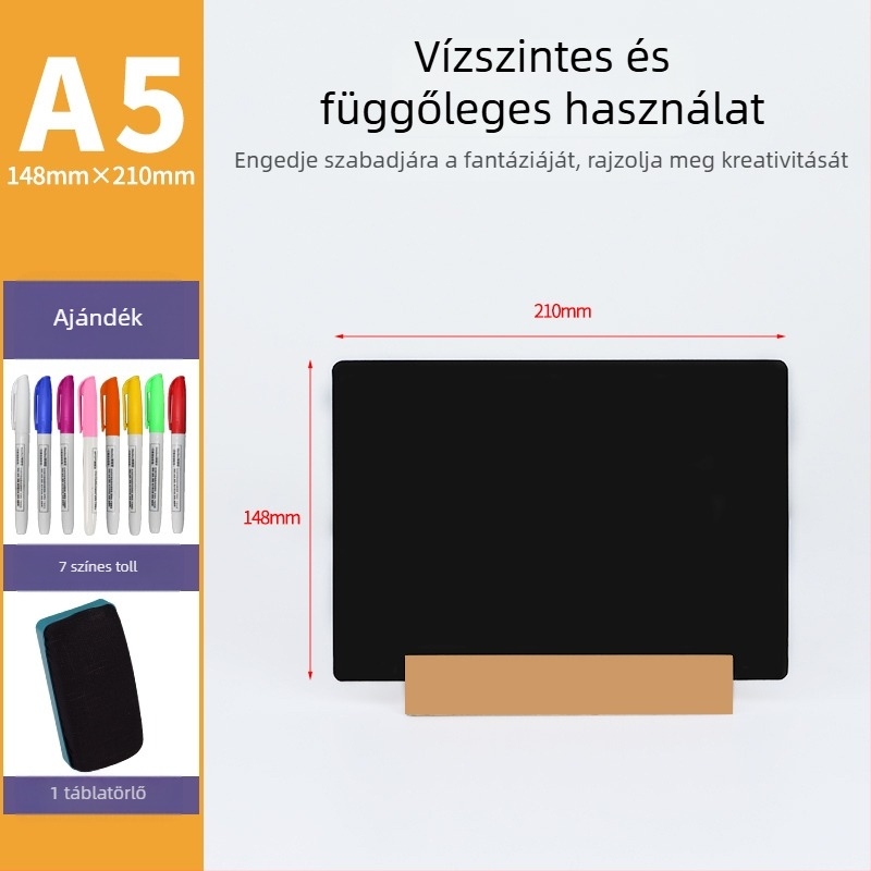 Asztali függőleges kis tábla kézzel írt menük és árak számára — kis fekete tábla éttermeknek, bároknak és éjszakai piacoknak