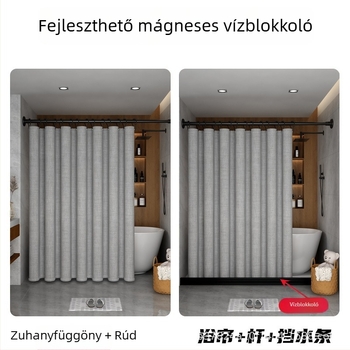 Fürdőszobai zuhanyfüggöny készlet, vastagított, penészmentes, fúrás nélküli, vízálló, luxus válaszfalfüggöny