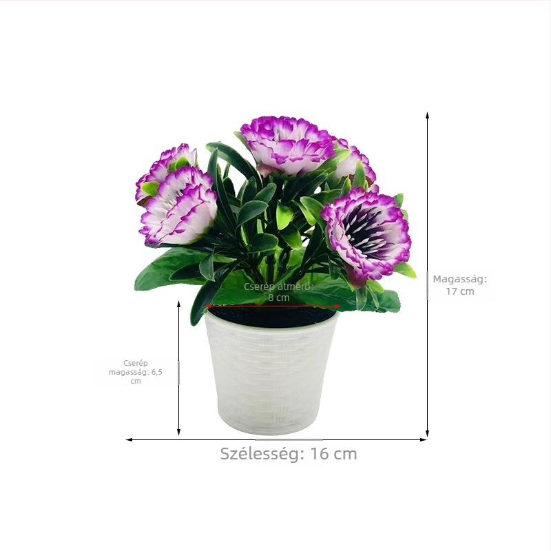 Öt művirágos bonsai, fonott rattanból, mini cserép, beltéri dekoráció és rekvizit fotózáshoz