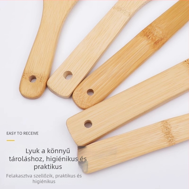 Bambusz konyhai eszközök készlet: tapadásmentes spatula, hőálló spatula, rizsskanál és sütő spatula