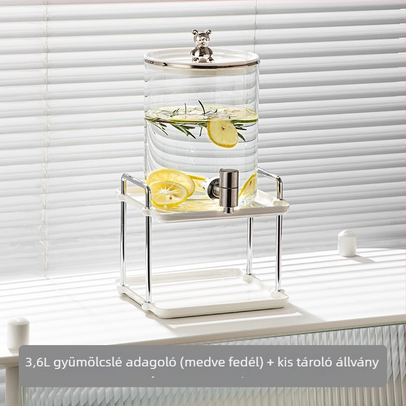 Prémium üveg hidegvíz adagoló csappal, medve motívummal, nagy kapacitású, nappali használatra