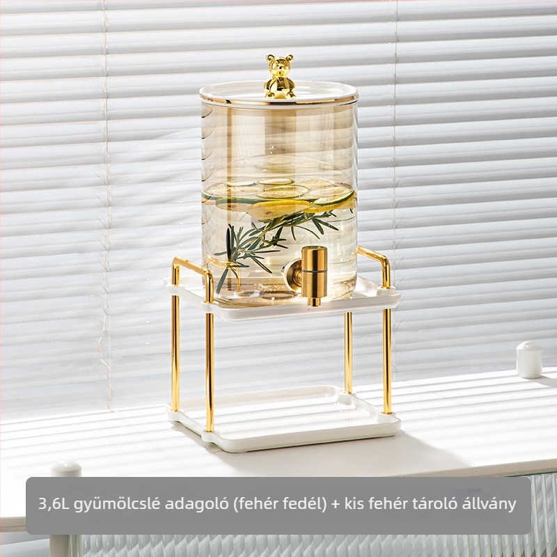 Prémium üveg hidegvíz adagoló csappal, medve motívummal, nagy kapacitású, nappali használatra