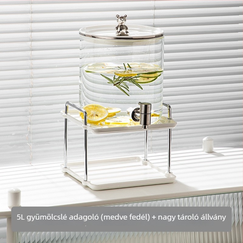 Prémium üveg hidegvíz adagoló csappal, medve motívummal, nagy kapacitású, nappali használatra