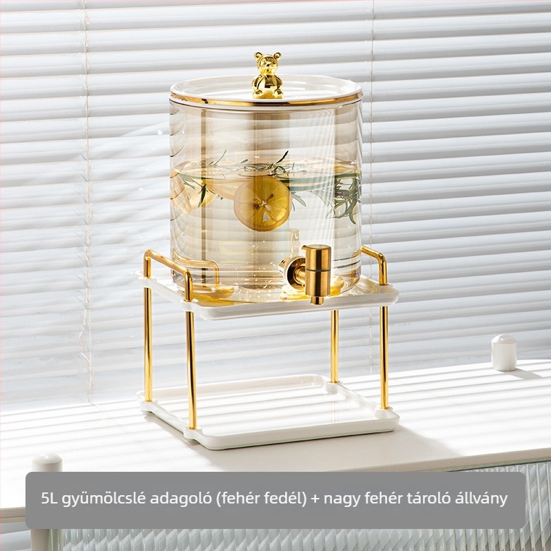 Prémium üveg hidegvíz adagoló csappal, medve motívummal, nagy kapacitású, nappali használatra