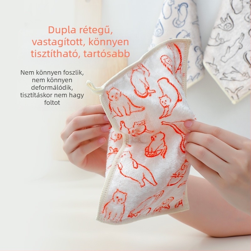 Duplarétegű mosogatókendő fa rostból, rajzfilmszerű mintával, könnyen tisztítható, nem hullik ki a szálak