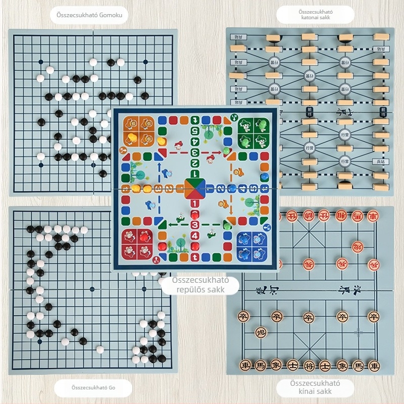 Gyerekeknek készült összecsukható fa társasjáték készlet: Gomoku, Go, repülő sakk, kínai sakk és további játékok