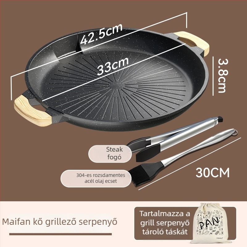 Kempingező grillserpenyő kazettás gáztűzhellyel, Maifan kőből készült grilllap, tapadásmentes, égési sérülés elleni felülettel, hordozható serpenyő